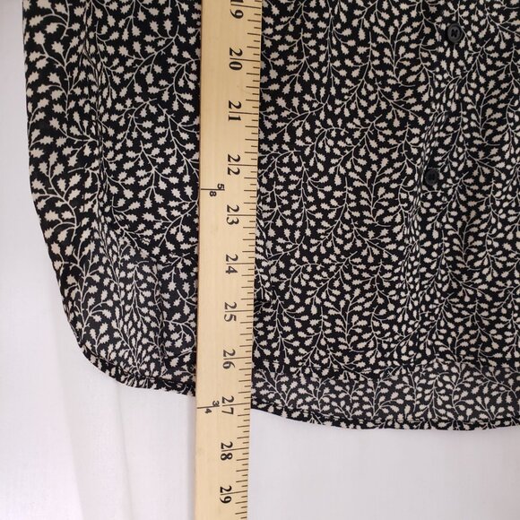 H&M Black and Beige Leaf Pattern Collar Button Up Long Sleeve Blouse Size 12 - Picture 5 of 13